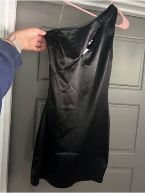 Black One-Shoulder Satin Mini Dress